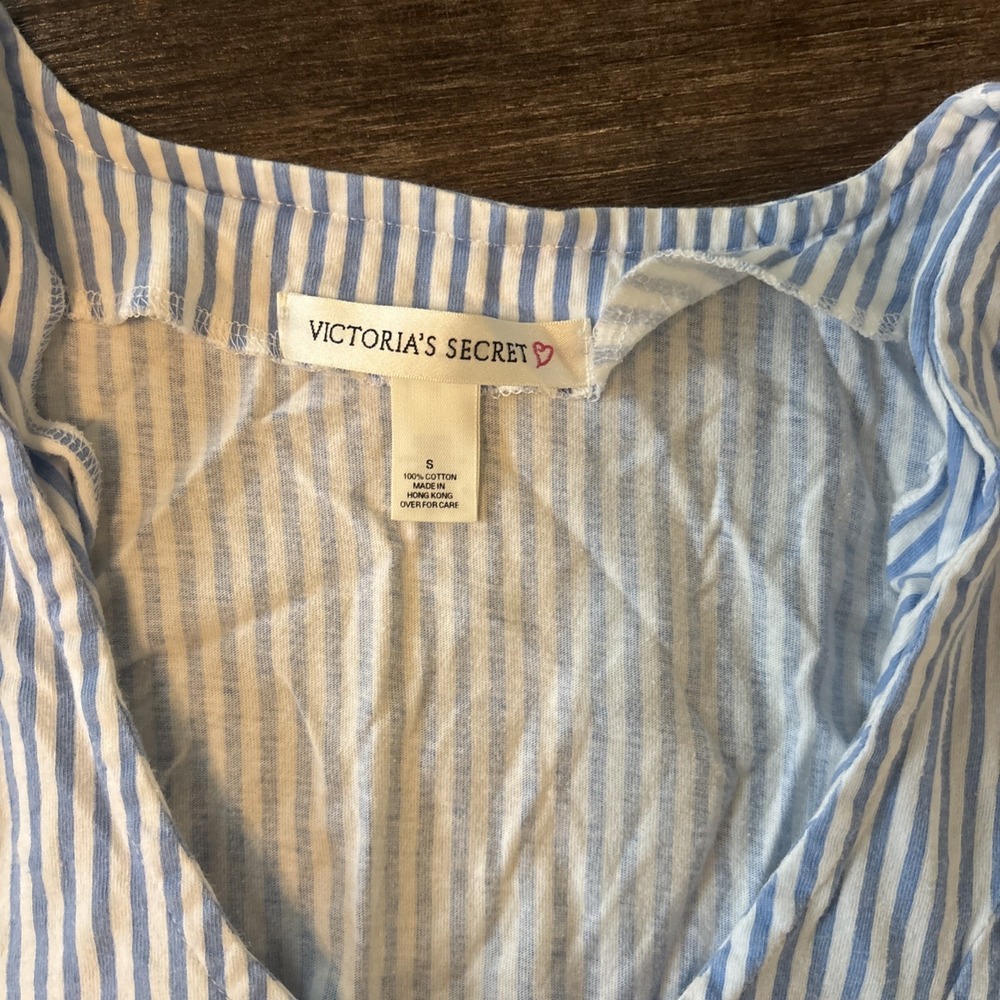 Victoria's Secret Lounge Set Blue White Stripes Pants Vest Y2K Pajamas Small VTG - Picture 3 of 9